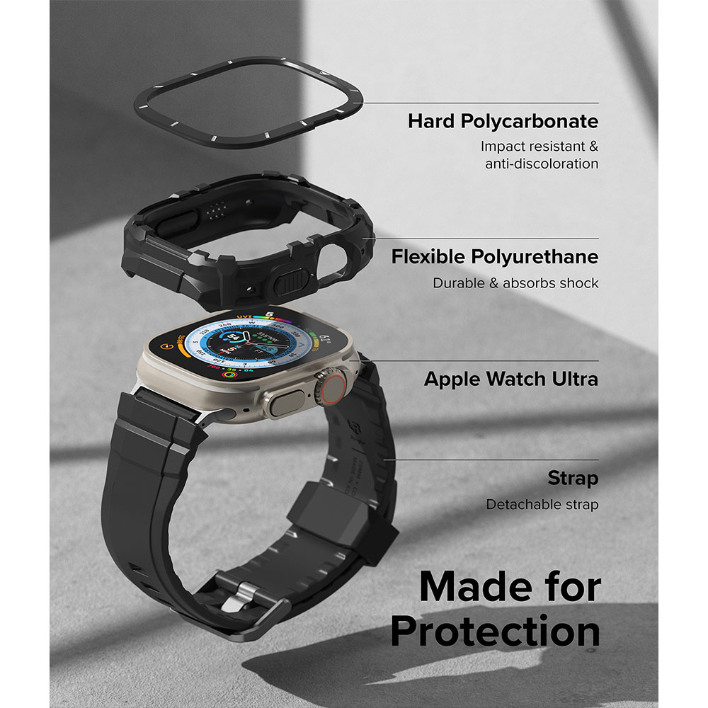 Picture of Apple Watch 49mm	Ultra 3 Case | Ringke Fusion X Guard Protection Case Strap Band for Apple Watch Ultra 49mm (Black White Index)