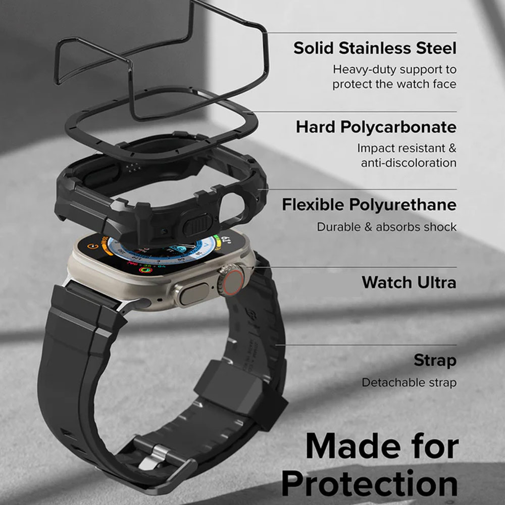 Picture of Apple Watch 49mm	Ultra 3 Case | Ringke Fusion X Guard Protection Case Strap Band for Apple Watch Ultra 49mm (Black Index Wired)