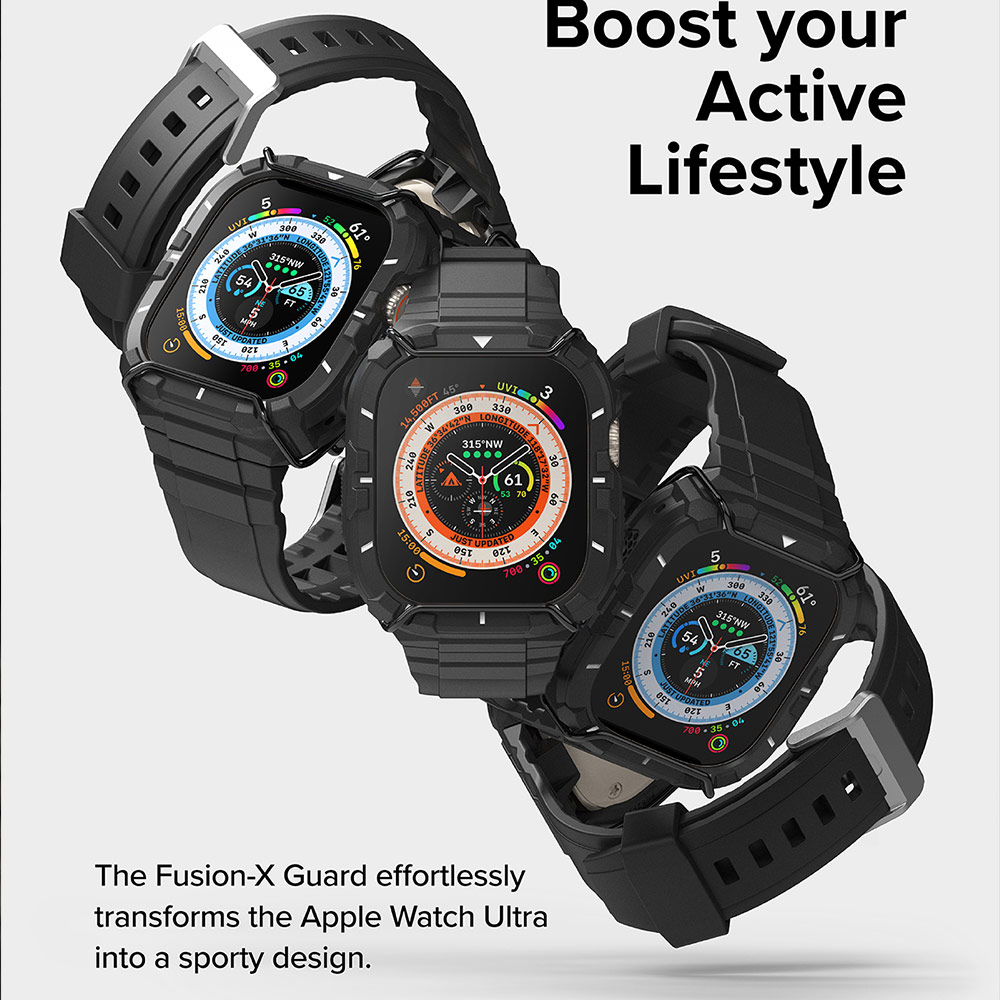 Picture of Apple Watch 49mm	Ultra 3 Case | Ringke Fusion X Guard Protection Case Strap Band for Apple Watch Ultra 49mm (Black White Index Wired)