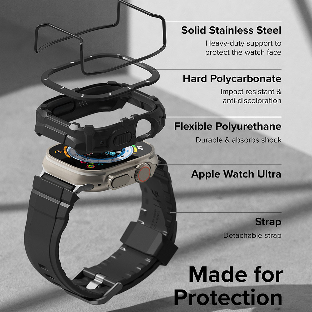 Picture of Apple Watch 49mm	Ultra 3 Case | Ringke Fusion X Guard Protection Case Strap Band for Apple Watch Ultra 49mm (Black White Index Wired)