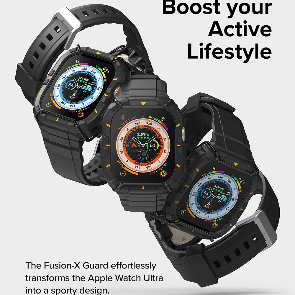 Picture of Apple Watch 49mm Ultra 3 Case | Ringke Fusion X Guard Protection Case Strap Band for Apple Watch Ultra 49mm (Black Yellow Index Wired)