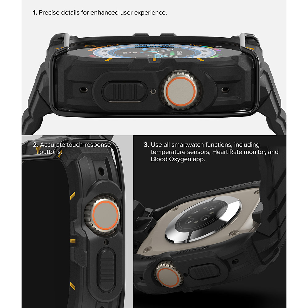 Picture of Apple Watch 49mm Ultra 3 Case | Ringke Fusion X Guard Protection Case Strap Band for Apple Watch Ultra 49mm (Black Yellow Index Wired)