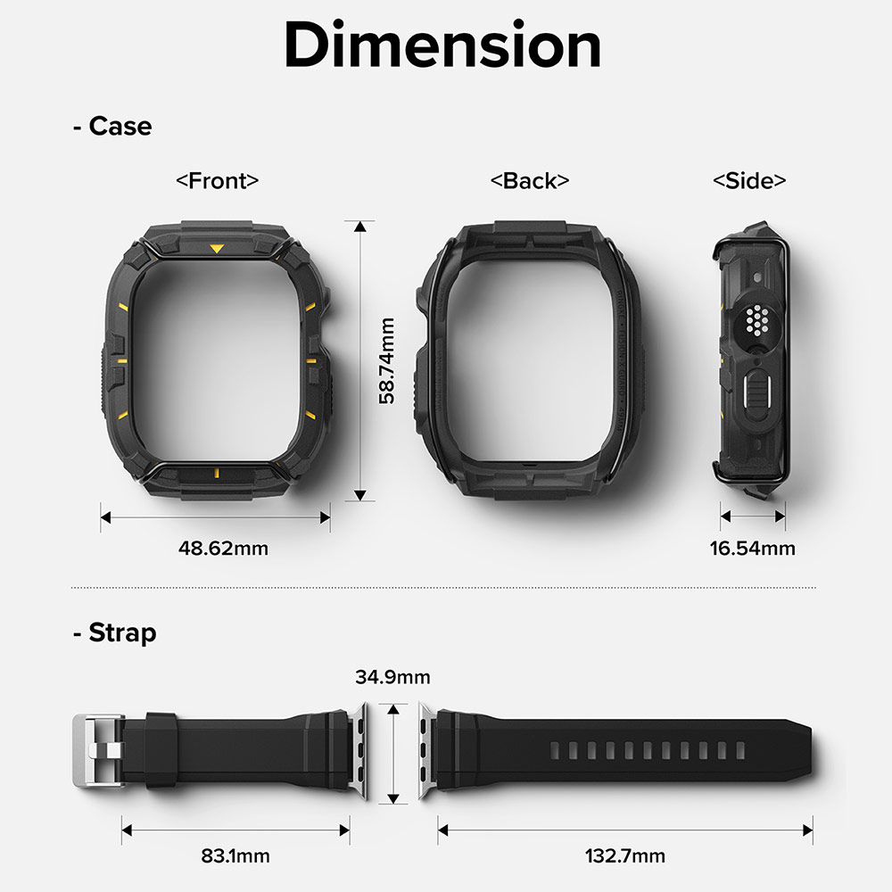 Picture of Apple Watch 49mm Ultra 3 Case | Ringke Fusion X Guard Protection Case Strap Band for Apple Watch Ultra 49mm (Black Yellow Index Wired)
