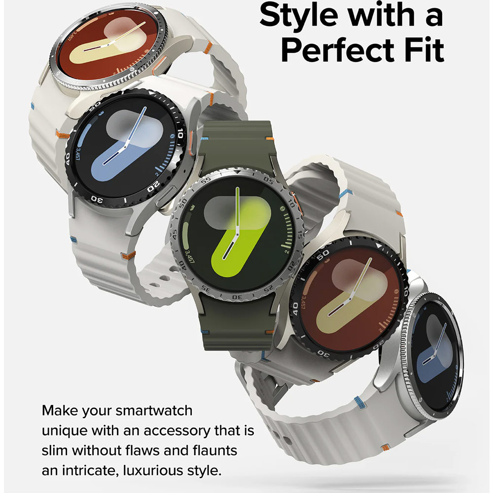 Picture of Samsung Galaxy Watch 7 40mm Screen Protector | Ringke Bezel Styling and Tempered Glass Screen Protector for Samsung Galaxy Watch 7 40mm (Silver 40-03)