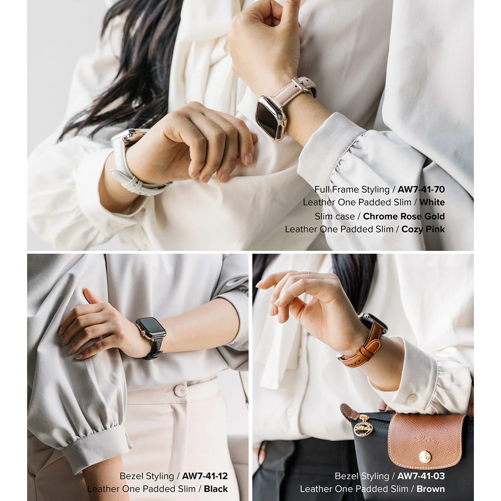 Picture of Apple Watch 38mm  | Ringke Genuine Leather One Slim Padded Strap for Apple Watch Series 4 5 6 8 9 41mm 40mm 38mm (Black)