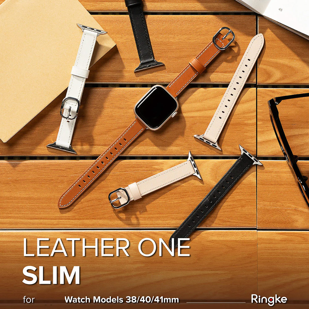 Picture of Apple Watch 38mm  | Ringke Genuine Leather One Slim Strap for Apple Watch Series 4 5 6 8 9 41mm 40mm 38mm (Cozy Pink)