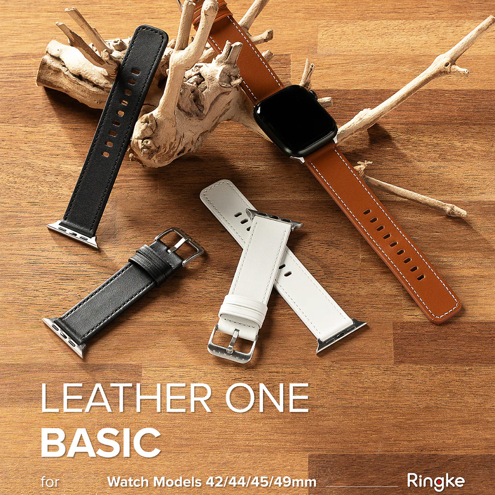 Picture of Apple Watch 42mm  | Ringke Genuine Leather One Basic Strap for Apple Watch Series 4 5 6 8 9 42mm 44mm 45mm Ultra 49mm (Brown)
