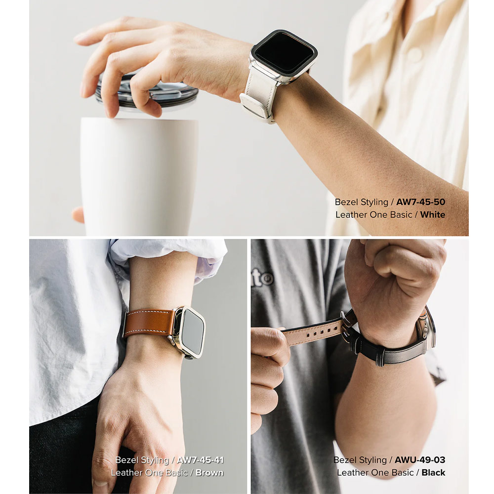 Picture of Apple Watch 42mm  | Ringke Genuine Leather One Basic Strap for Apple Watch Series 4 5 6 8 9 42mm 44mm 45mm Ultra 49mm (Brown)