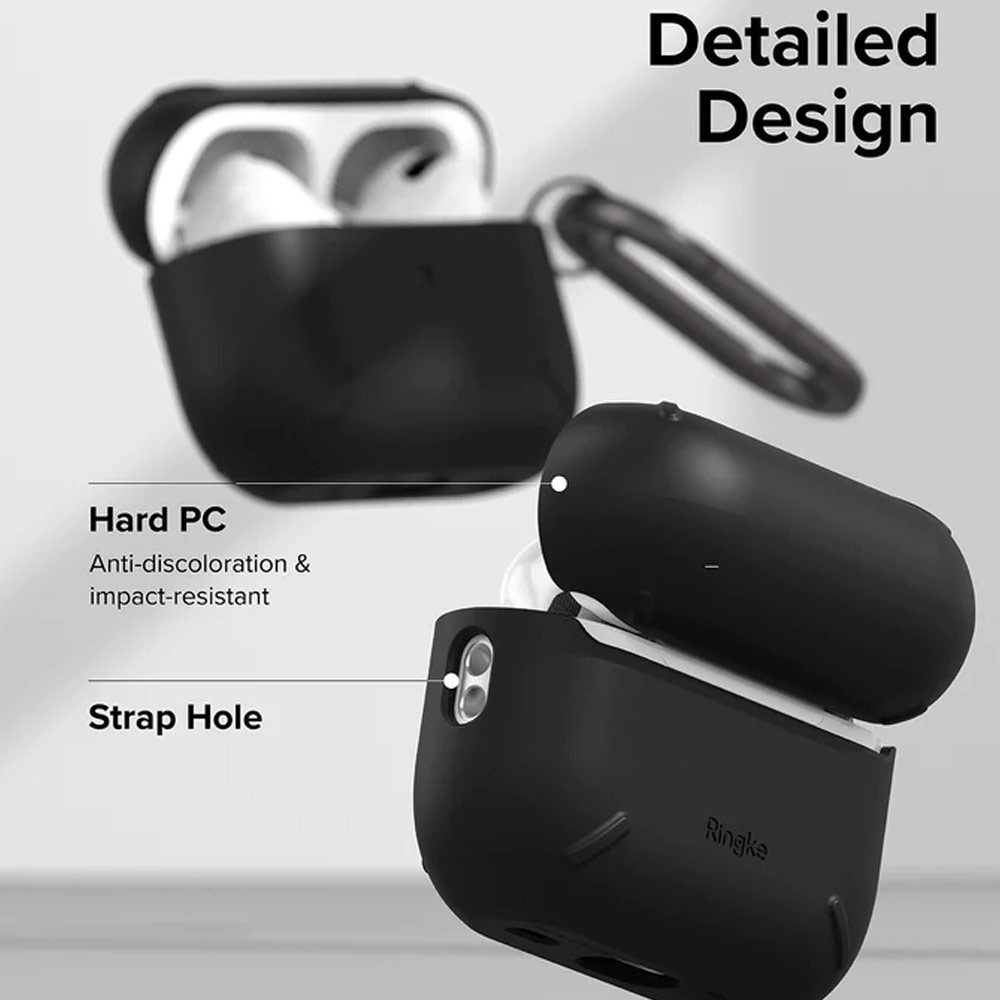 Picture of Apple Airpods Pro 2 Case | Ringke Layered Hard Protective Protection Case with Carabiner for Apple Airpods Pro 2 (Matte Clear)