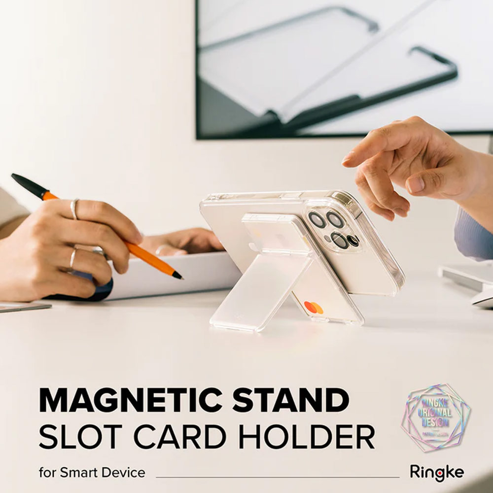 Picture of Apple iPhone 13 6.1  | Ringke Card Holder Magnetic Stand Slot Magsafe Compatible Hold up to 2 Cards for iPhone 13 Pro Max 14 Pro Max (Clear Mist)