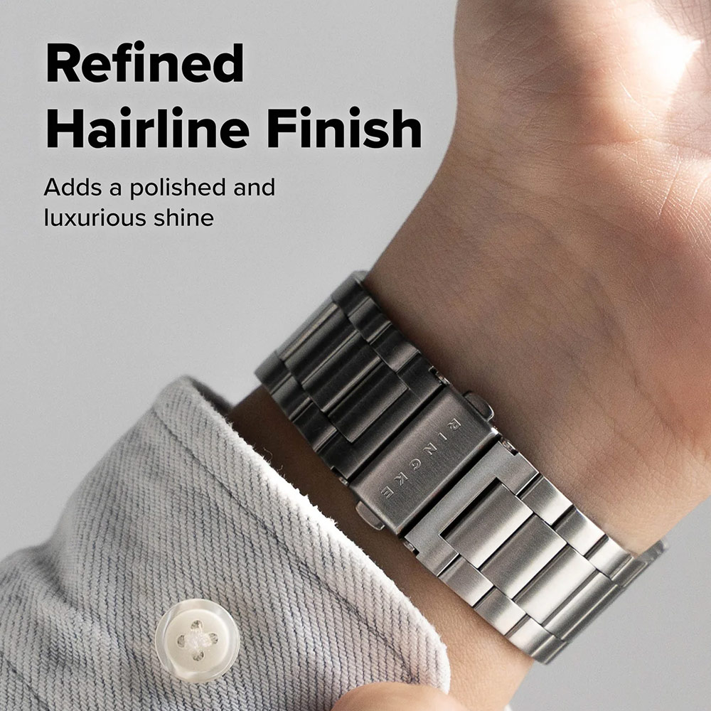 Picture of Apple Watch 10 46mm  | Ringke Stainless Steel Metal One Air Band Strap for Apple Watch Series 4 5 6 8 42mm 44mm 45mm 46mm 49mm Ultra (Silver)