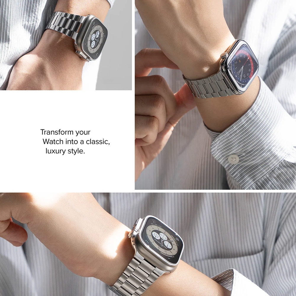 Picture of Apple Watch 10 46mm  | Ringke Stainless Steel Metal One Air Band Strap for Apple Watch Series 4 5 6 8 42mm 44mm 45mm 46mm 49mm Ultra (Silver)