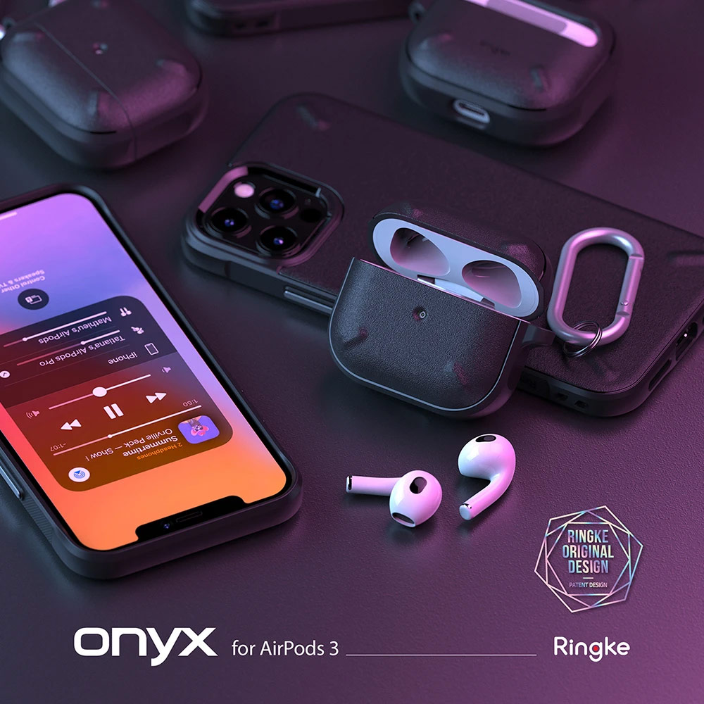 Picture of Apple Airpods 3 Case | Ringke Onyx Durable TPU for Heavy Duty Defense Protection Case for Airpods 3 (Black)