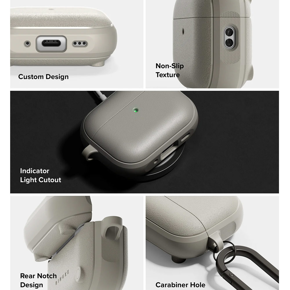 Picture of Apple Airpods Pro 3 Case | Ringke Onyx Magnetic Protective Protection Rugged Case with Carabiner for Apple Airpods Pro 3 (Warm Gray)