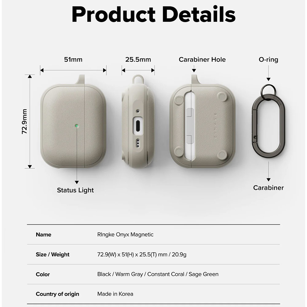 Picture of Apple Airpods Pro 3 Case | Ringke Onyx Magnetic Protective Protection Rugged Case with Carabiner for Apple Airpods Pro 3 (Warm Gray)
