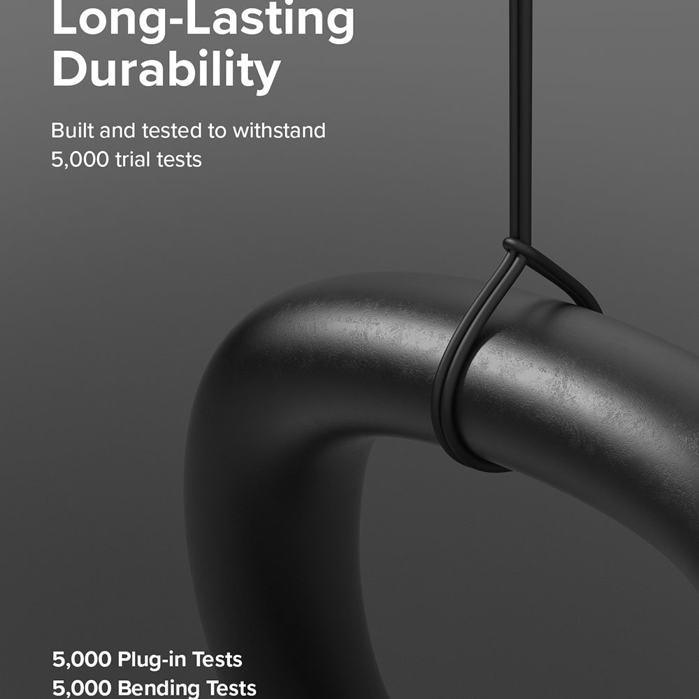Picture of Ringke Pastel TPE Durable Cable with Cable Tie Organizer 2.4A Fast Charge USB A to Lightning (Black 120cm)