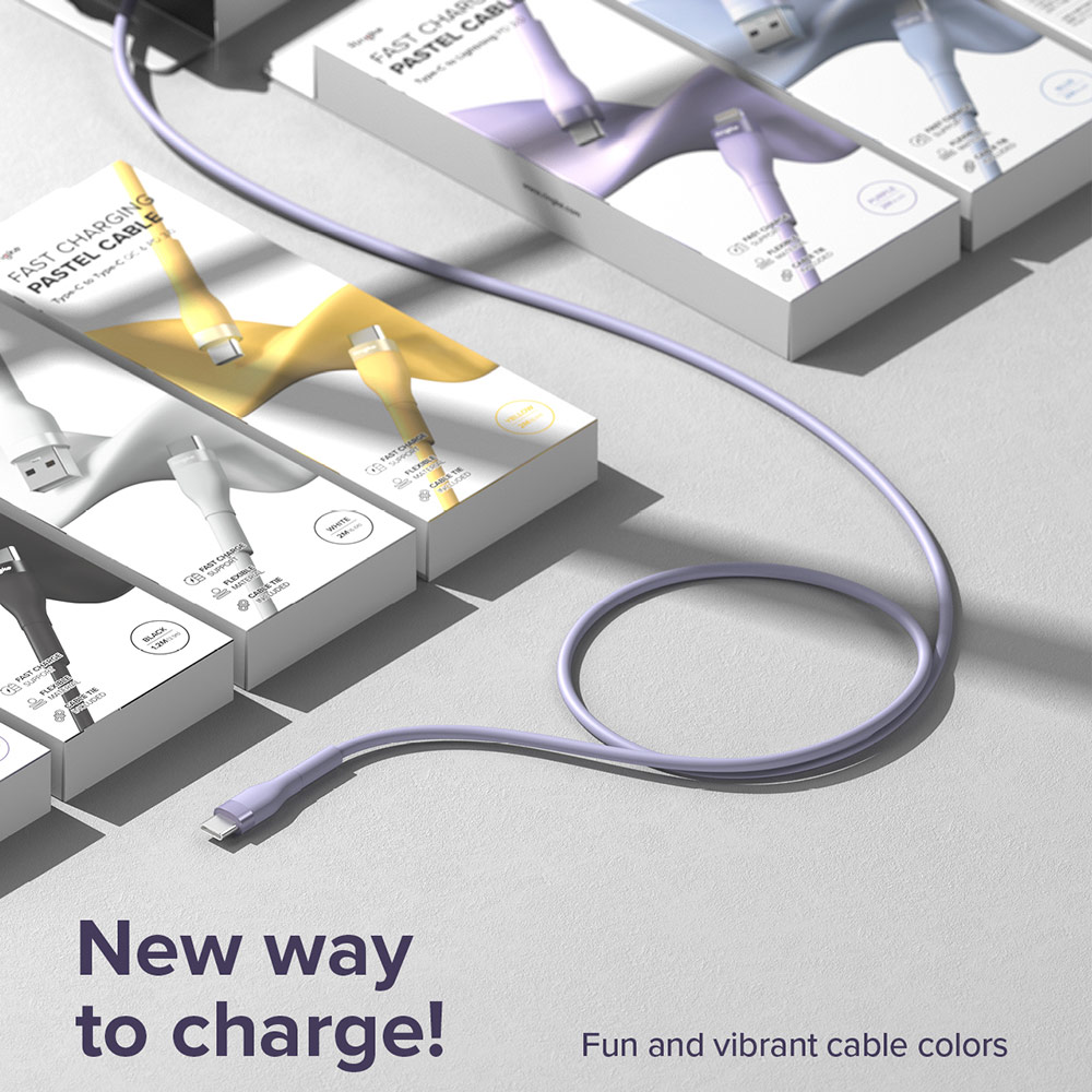 Picture of Ringke Pastel TPE Durable Cable with Cable Tie Organizer 3A Max 60W Fast Charge USB C to Type C (Purple 120cm)