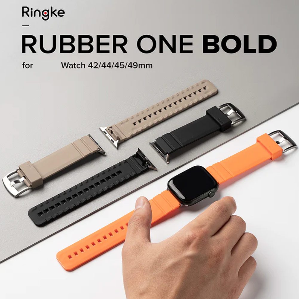 Picture of Apple Watch 42mm  | Ringke TPU Rubber One Band Bold Waterproof Sweat Proof Strap for Apple Watch Series 4 5 6 8 42mm 44mm 45mm 49mm Ultra (Orange)