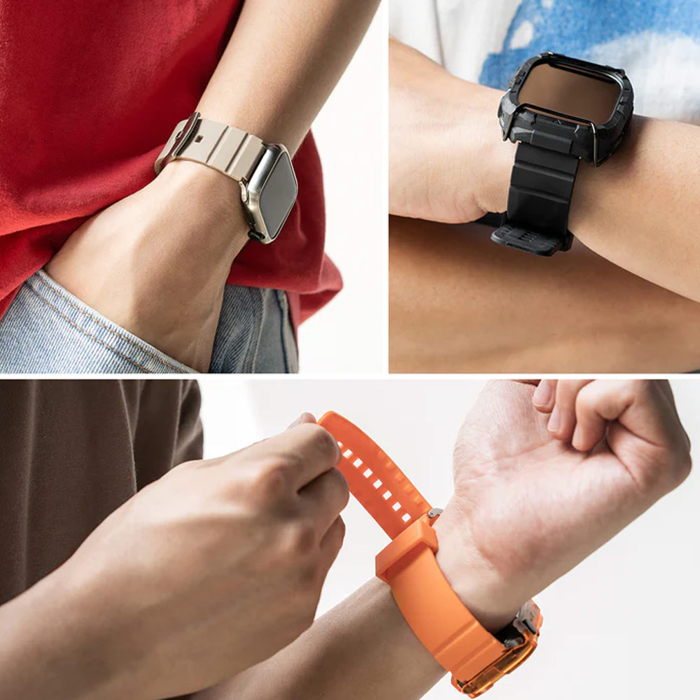 Picture of Apple Watch 42mm  | Ringke TPU Rubber One Band Bold Waterproof Sweat Proof Strap for Apple Watch Series 4 5 6 8 42mm 44mm 45mm 49mm Ultra (Orange)