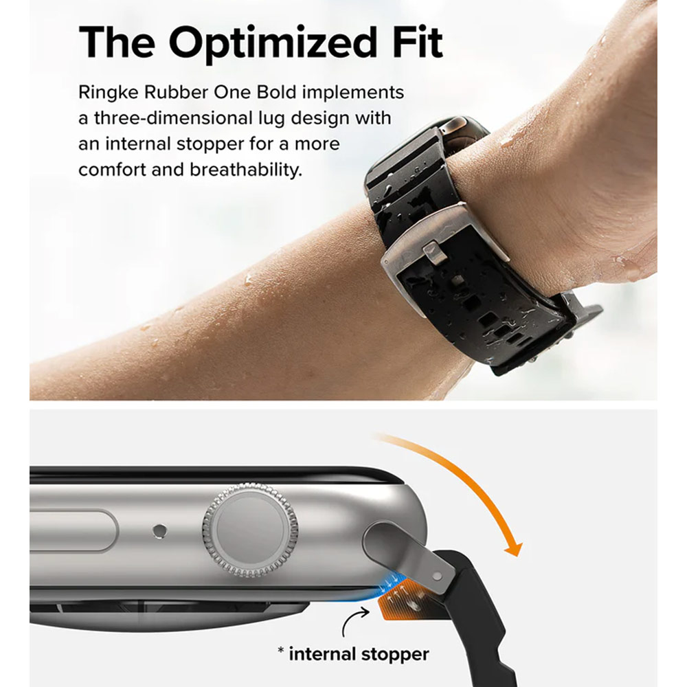 Picture of Apple Watch 42mm  | Ringke TPU Rubber One Band Bold Waterproof Sweat Proof Strap for Apple Watch Series 4 5 6 8 42mm 44mm 45mm 49mm Ultra (Orange)