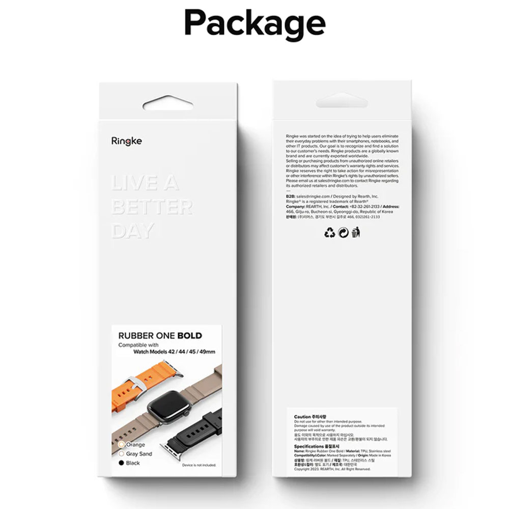 Picture of Apple Watch 42mm  | Ringke TPU Rubber One Band Bold Waterproof Sweat Proof Strap for Apple Watch Series 4 5 6 8 42mm 44mm 45mm 49mm Ultra (Orange)