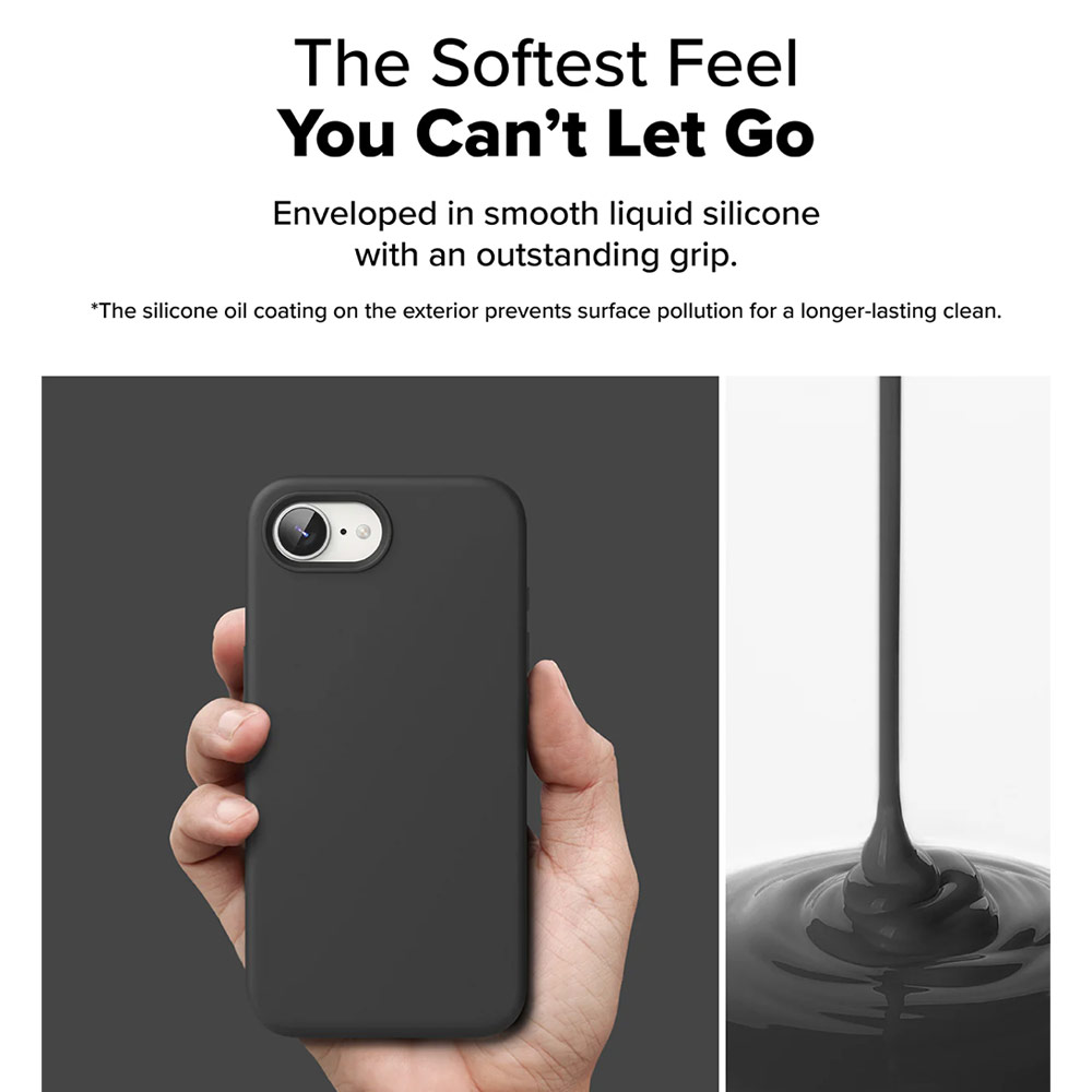 Picture of Apple iPhone 16e Case | Ringke Silicone Magnetic Soft Liquid Silicone Protection Case for iPhone 16e (Black)