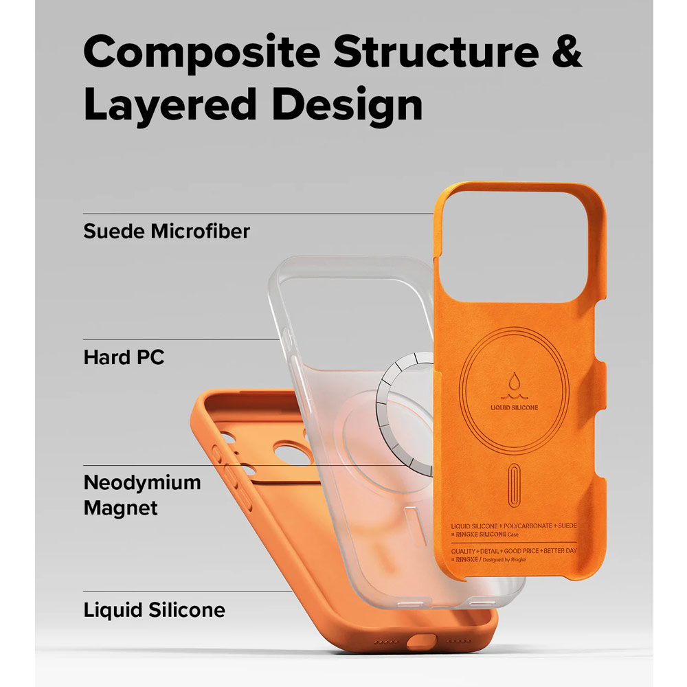 Picture of Apple iPhone 17 Pro 6.3 Case | Ringke Silicone Magnetic Soft Liquid Silicone Drop Protection Case with Camera Control Button for iPhone 17 Pro 6.3 (Tangerie)