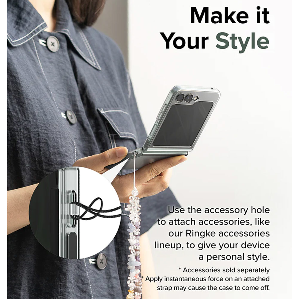 Picture of Samsung Galaxy Z Flip 5 Case | Ringke Anti Yellowing Ultra Slim Protection Case with Strap Hole for Samsung Galaxy Z Flip 5 (Matte Clear)