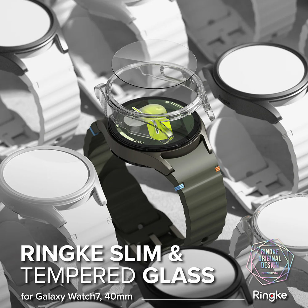 Picture of Samsung Galaxy Watch 7 40mm Case | Ringke Slim Case and Tempered Glass Screen Protector for Samsung Galaxy Watch 7 40mm ( Titanium Black)