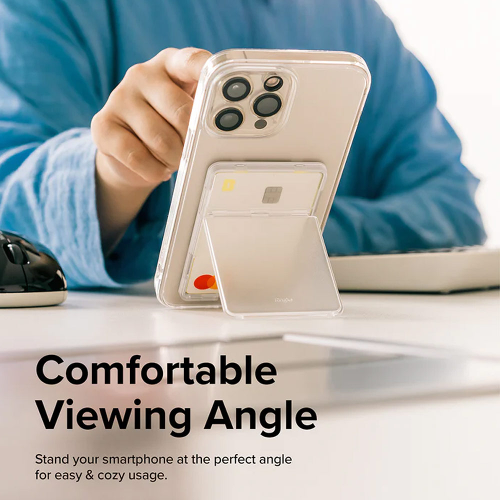 Picture of Ringke 2 in 1 Adhesive Card Holder Stand Slot Kickstand with High Quality PC Material for Smartphone (Clear Black)