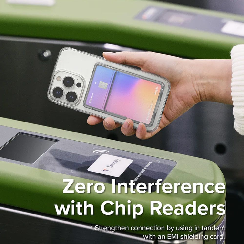 Picture of Ringke 2 in 1 Adhesive Card Holder Stand Slot Kickstand with High Quality PC Material for Smartphone (Clear Black)