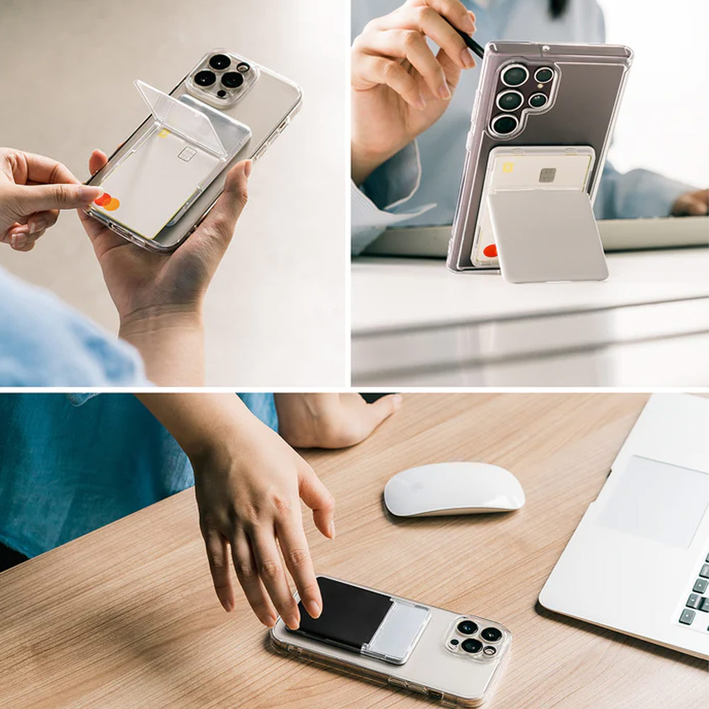 Picture of Ringke 2 in 1 Adhesive Card Holder Stand Slot Kickstand with High Quality PC Material for Smartphone (Clear Black)