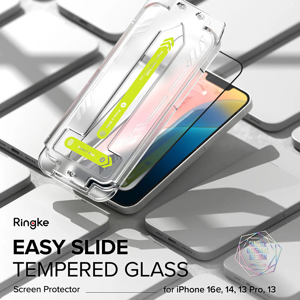 Picture of Apple iPhone 13 6.1 Screen Protector | Ringke Easy Slide Tempered Glass Screen Protector for iPhone 16e 14 13 13 Pro (Clear) 2pcs