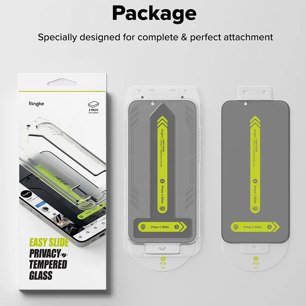 Picture of Apple iPhone 13 6.1 Screen Protector | Ringke Easy Slide Tempered Glass Screen Protector for iPhone 16e 14 13 13 Pro (Privacy Anti Peep) 2pcs