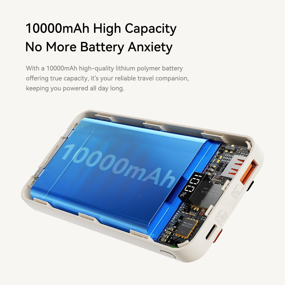 Picture of Rock CCC 3C Certified Power Bank Mini Compact Size PD 22.5W 10000mAh Travel Portable Small Palm Size Compact Mini CCC Power Bank powerbank with Multiple Built in Cable USB C USB L