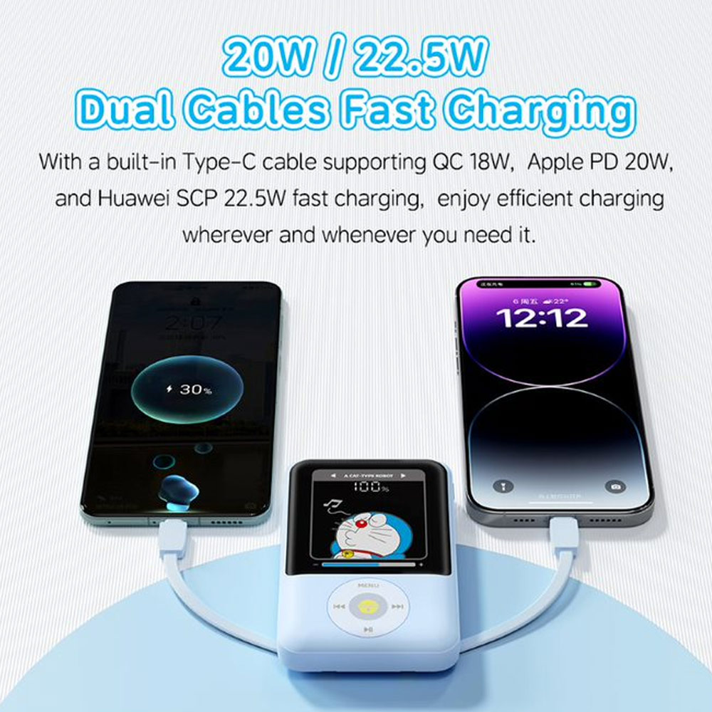 Picture of Rock CCC 3C Certified Power Bank Mini Compact Size PD 20W 10000mAh Travel Portable Small Palm Size Compact Mini CCC Power Bank powerbank with Multiple Built in Cable USB C USB L (Doraemon)