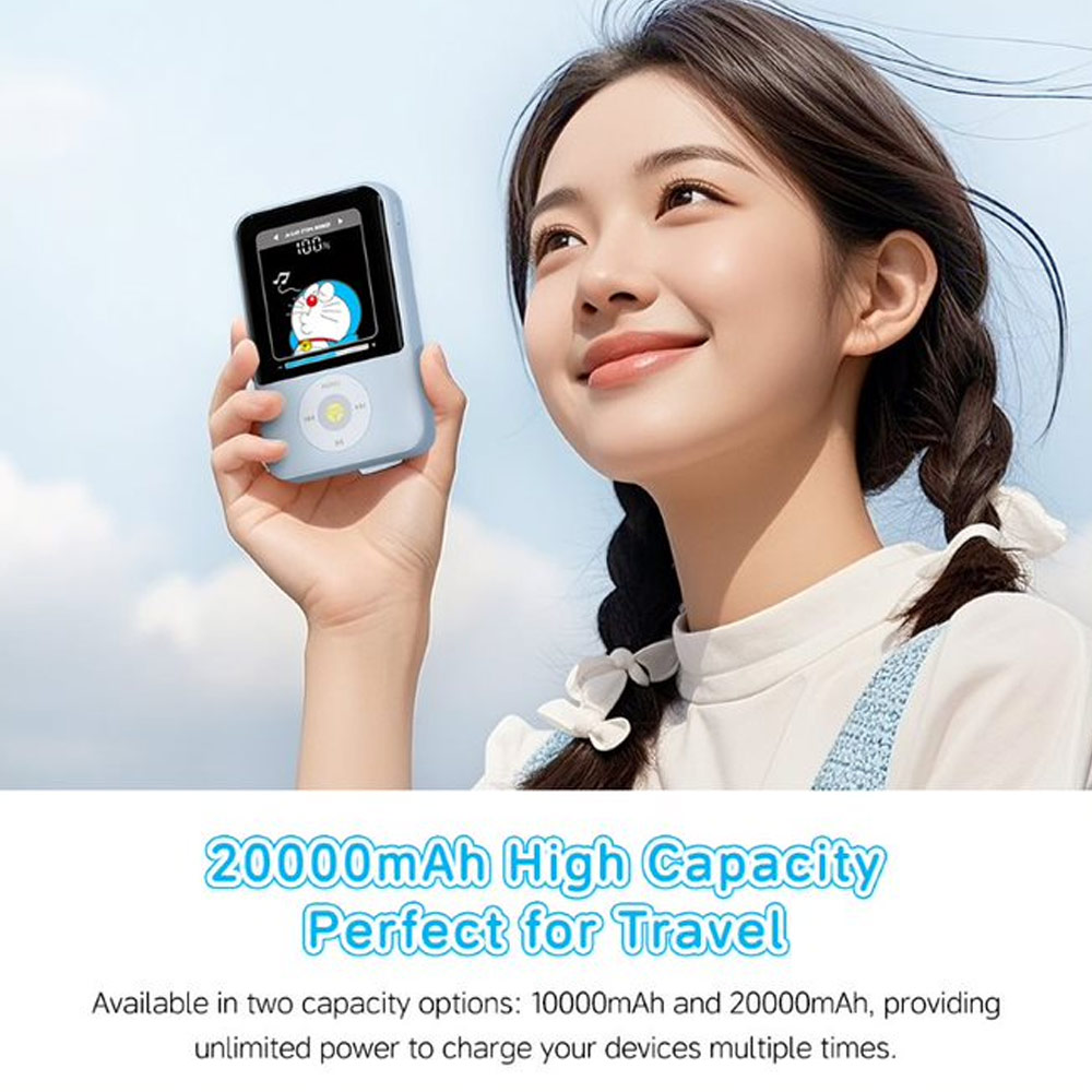 Picture of Rock CCC 3C Certified Power Bank Mini Compact Size PD 20W 10000mAh Travel Portable Small Palm Size Compact Mini CCC Power Bank powerbank with Multiple Built in Cable USB C USB L (Doraemon)