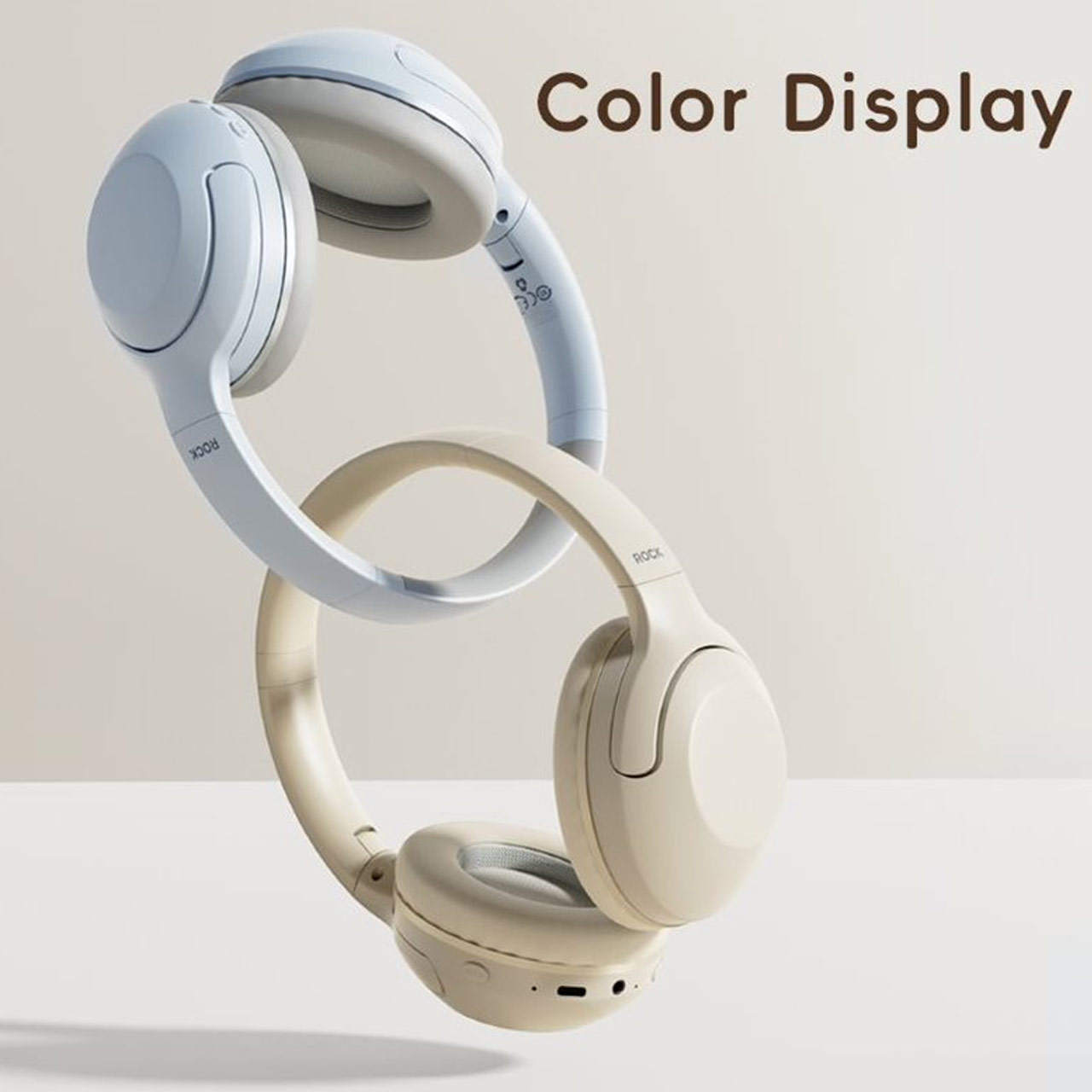 Picture of Rock O3 Bluetooth Wireless Headphone with ANC noise cancellation Foldable Soft PU Over Ear Cushion (Beige)