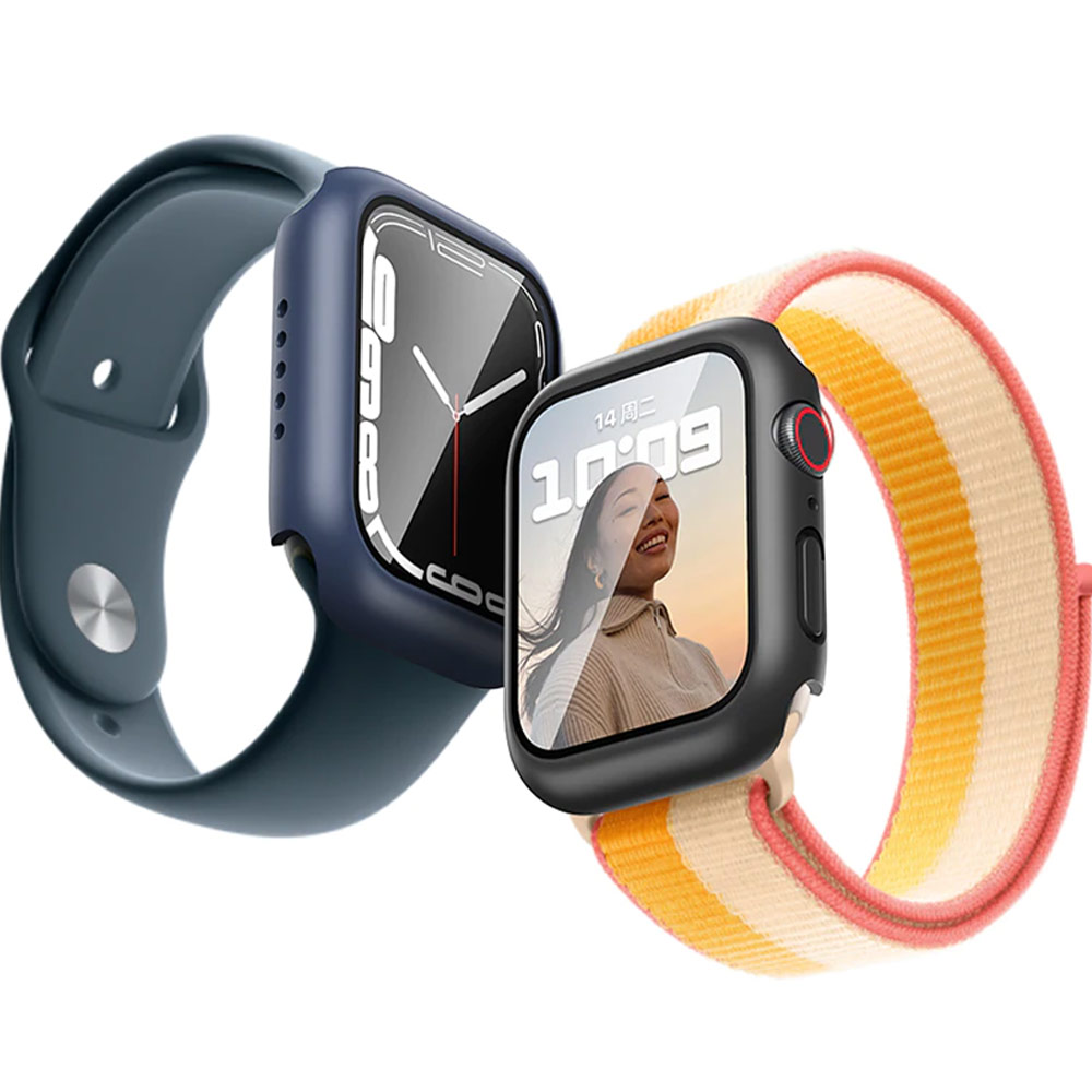 Picture of Apple Watch 45mm Case | Rock Integrated Case with High Sensitivity Touch 9H Tempered Glass for Apple Watch 45mm (Blue)