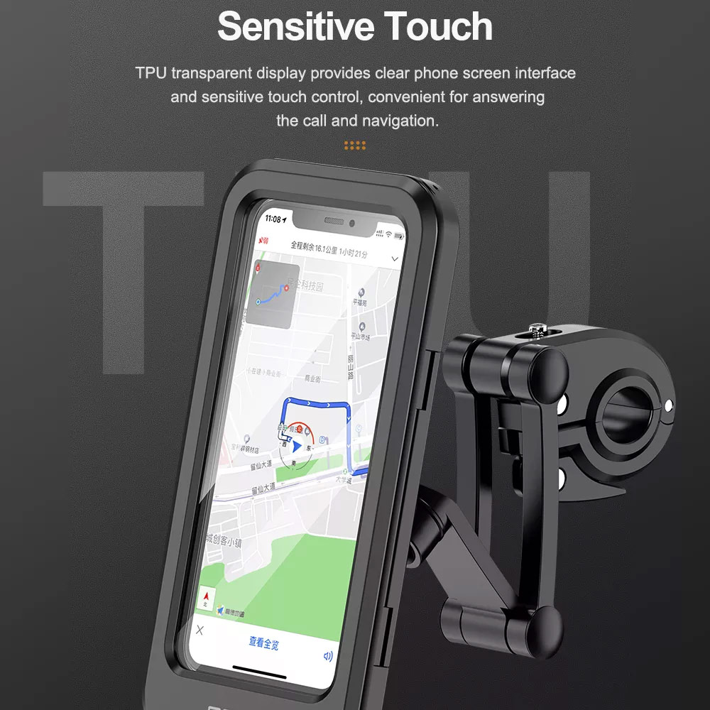 Picture of Rock Alloy Base High Quality Rotable Water Dust Proof Phone Holder Mount for bicycle motorbike motorcycle Electric Bike handlebar (Black)