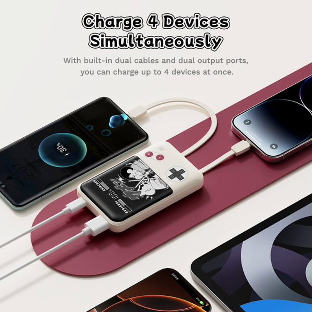 Picture of Rock CCC 3C Certified Power Bank Mini Compact Size PD 20W 20000mAh Travel Portable Small Palm Size Compact Mini Power Bank powerbank with Multiple Built in Cable USB C USB L (Crayon Shin Chan)