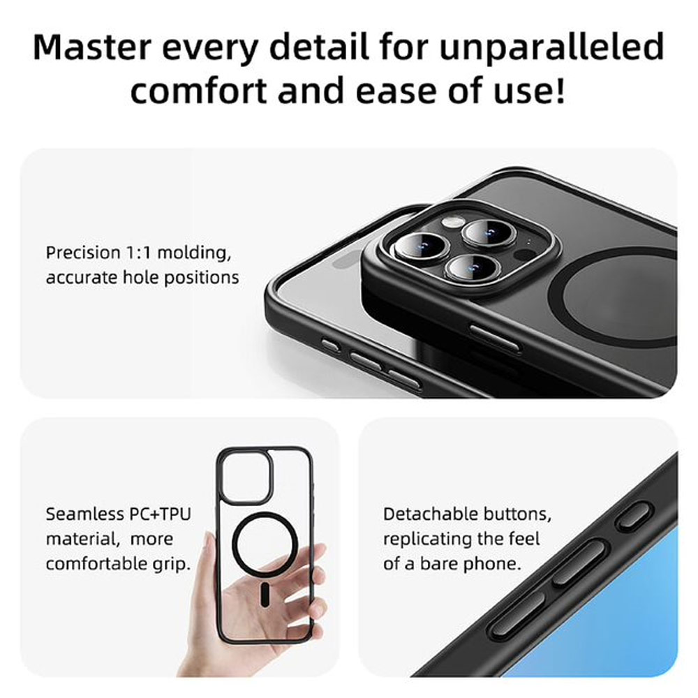 Picture of Apple iPhone 16 Pro Max 6.9 Case | Rock Guard Clear Transparent Magsafe Compatible Drop Protection Case for iPhone 16 Pro Max 6.9 (Clear Black)