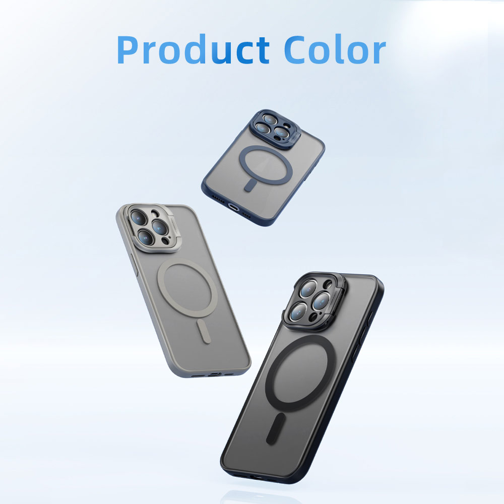 Picture of Apple iPhone 15 Pro Max 6.7 Case | Rock Guard Foldable Lens Bracket Kickstand Magnetic Drop Protection Case for iPhone 15 Pro Max 6.7 (Grey)