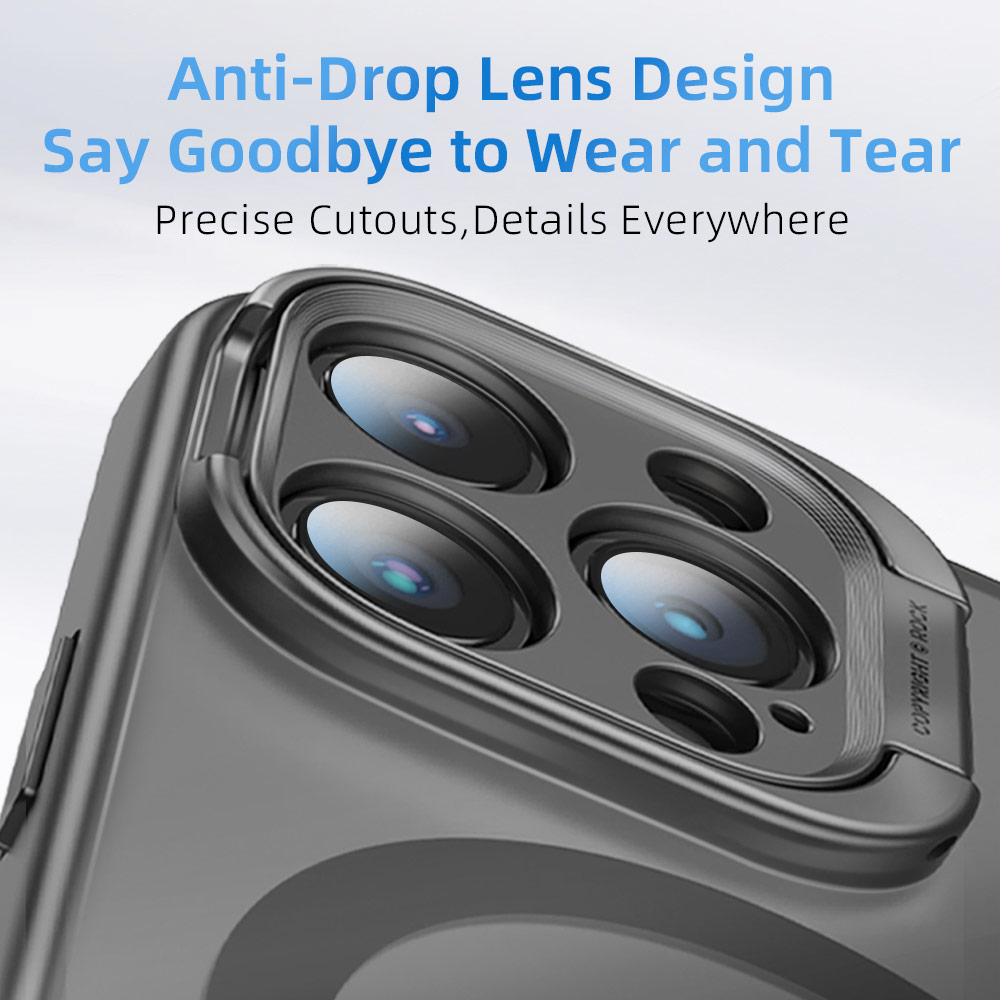 Picture of Apple iPhone 15 Pro Max 6.7 Case | Rock Guard Foldable Lens Bracket Kickstand Magnetic Drop Protection Case for iPhone 15 Pro Max 6.7 (Grey)