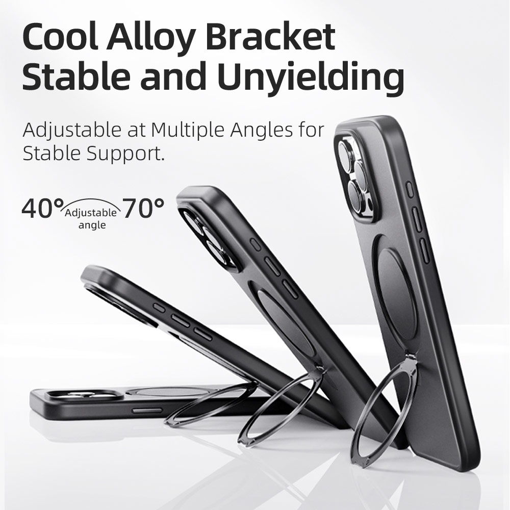 Picture of Apple iPhone 15 Pro Max 6.7 Case | Rock Guard Magnetic Foldable Ring Stand Drop Protection Case for iPhone 15 Pro Max 6.7 (Matte Titanium Blue)