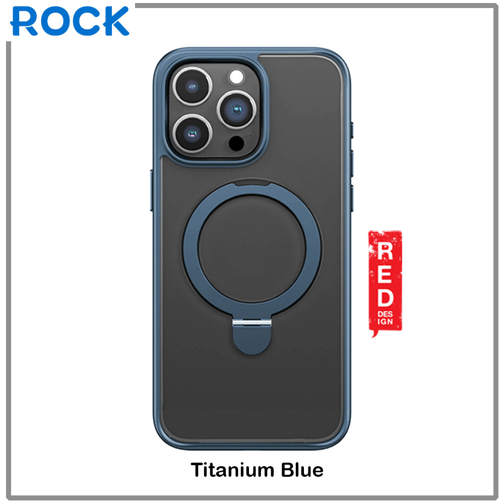 Picture of Apple iPhone 15 Pro Max 6.7 Case | Rock Guard Magnetic Foldable Ring Stand Drop Protection Case for iPhone 15 Pro Max 6.7 (Matte Titanium Blue)