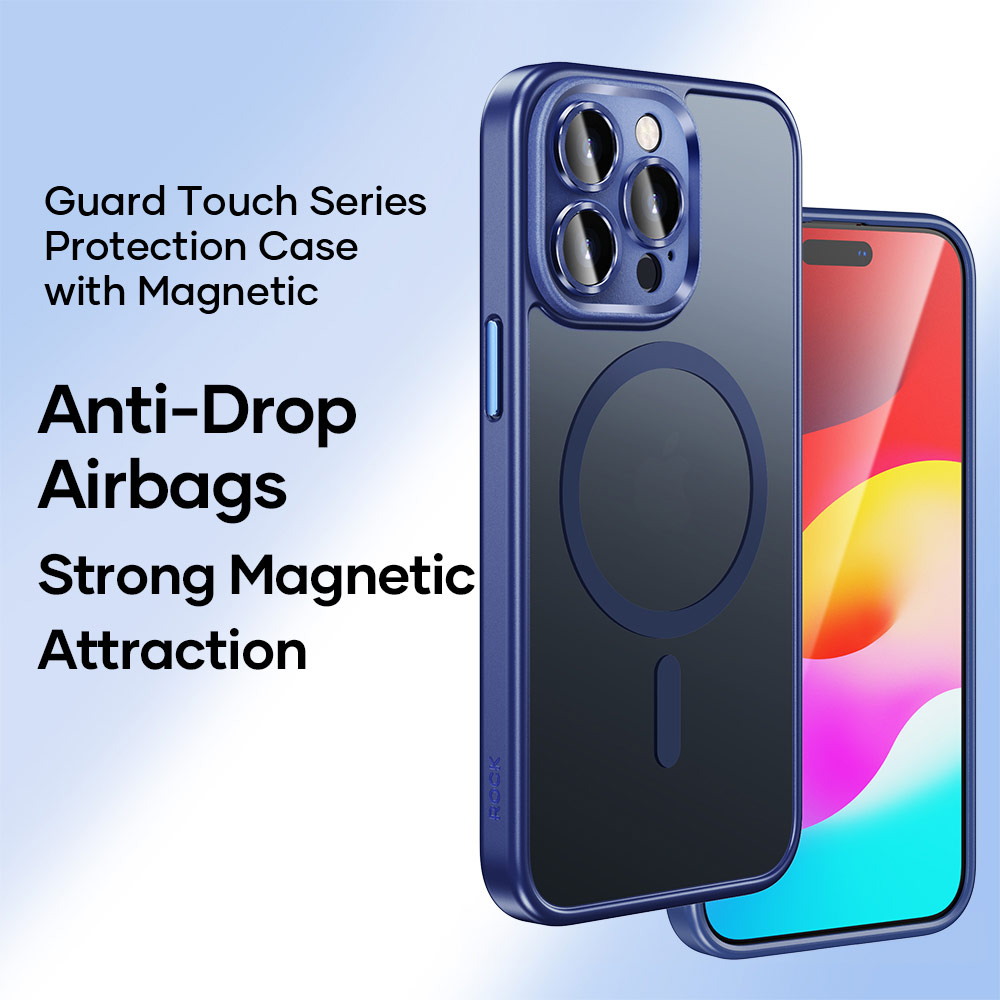 Picture of Apple iPhone 15 Pro Max 6.7 Case | Rock Guard Touch Lens Protection Anti Finger Print Drop Protection Magsafe Compatible Case for iPhone 15 Pro Max 6.7 (Matte Blue)