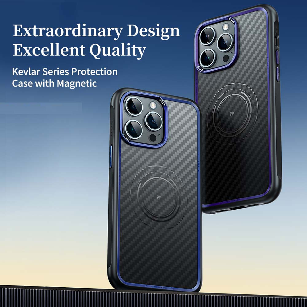 Picture of Apple iPhone 15 Pro Max 6.7 Case | Rock Kevlar Series Drop Protection Magsafe Compatible Case for iPhone 15 Pro Max 6.7 (Aramid Fiber Purple)