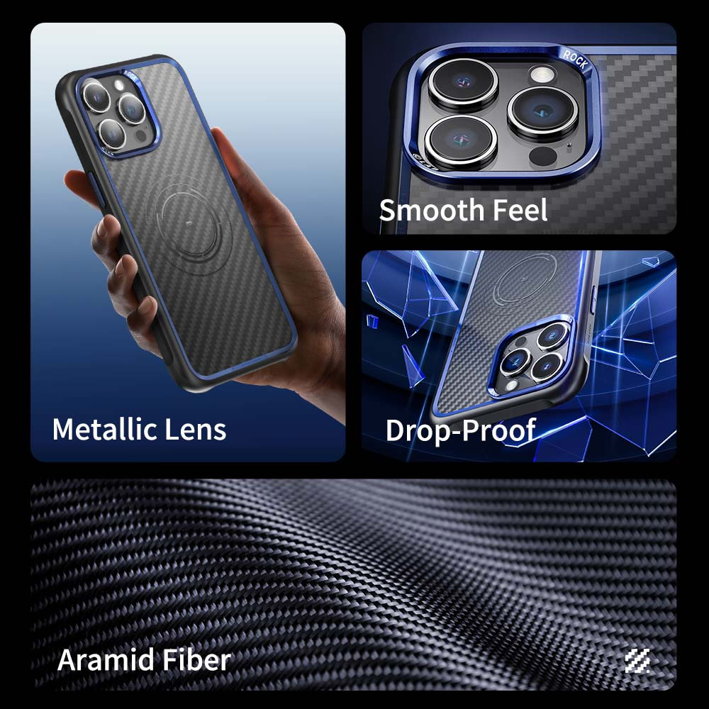 Picture of Apple iPhone 15 Pro Max 6.7 Case | Rock Kevlar Series Drop Protection Magsafe Compatible Case for iPhone 15 Pro Max 6.7 (Aramid Fiber Purple)