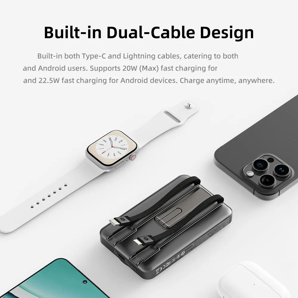 Picture of Rock CCC 3C Certified Power Bank Magnetic PD20W 15W Magnetic Wireless Charging Fast Charge 10000mAh Travel Portable CCC Power Bank powerbank with Built in Stand Cable for Apple Watch AirPods Smartphones (Grey)